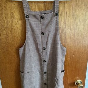 Brown plaid overall dress with pockets